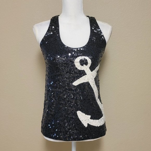 J. Crew Sequin Anchor Nautical Racerback Tank Top - Picture 2 of 14